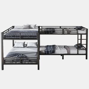 Beliche 90x200cm e 140x200cm - Escada com 3 degraus, base estável, estrutura metálica - Preto