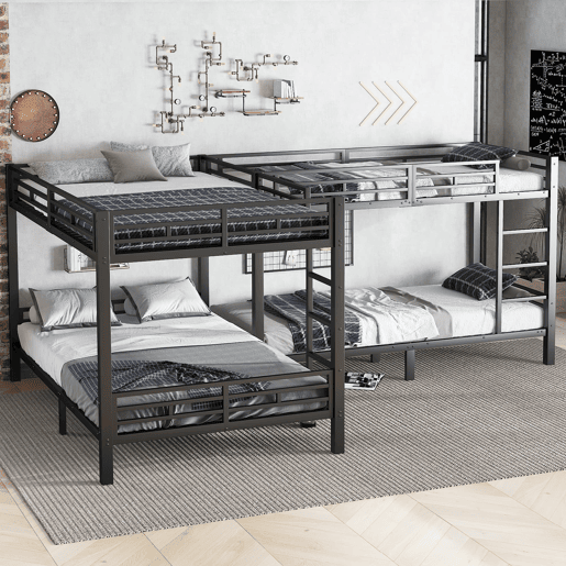 Beliche 90x200cm e 140x200cm - Escada com 3 degraus, base estável, estrutura metálica - Preto Beliche 90x200cm e 140x200cm - Escada com 3 degraus, base estável, estrutura metálica - Preto