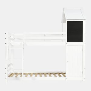 Beliche infantil 90x200 cm - Com porta pequena, janela, teto, escada inclinada - Branco