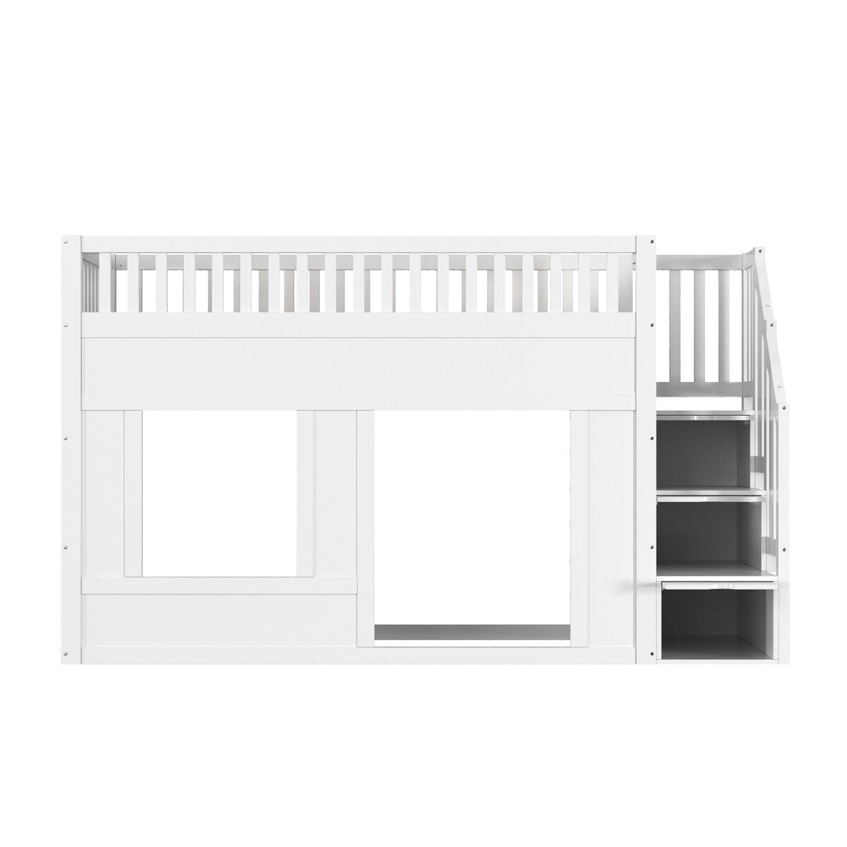 Cama infantil, litera (90 x 200 cm), cama alta, multifuncional con armario de escalera, espacio convertible abajo, blanca