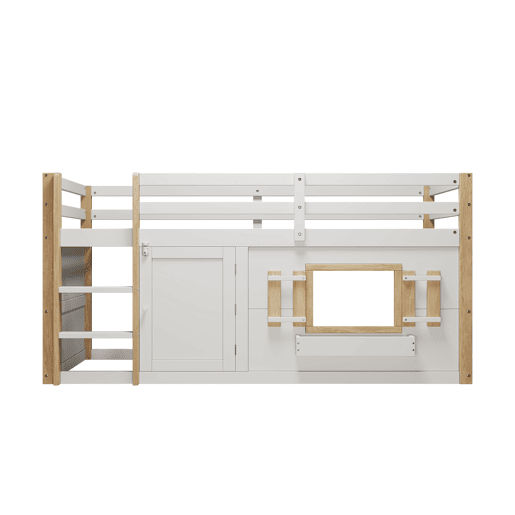 Cama infantil 90x200 cm - Beliche multifuncional com escada e área de brincar - Branco