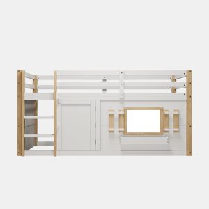 Cama infantil 90x200 cm - Beliche multifuncional com escada e área de brincar - Branco
