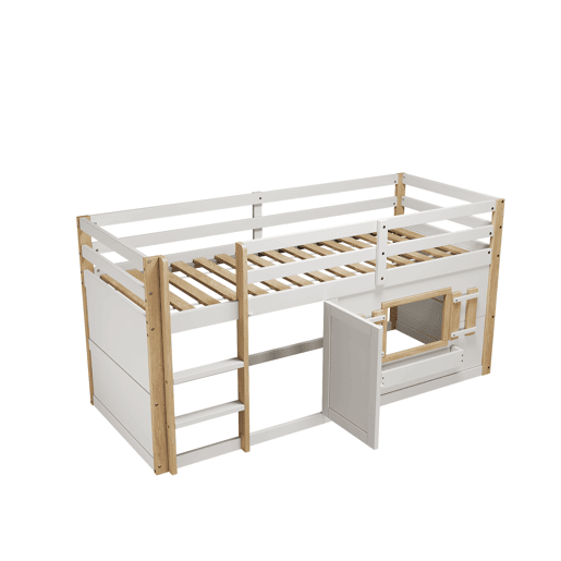 Cama infantil 90x200 cm - Beliche multifuncional com escada e área de brincar - Branco