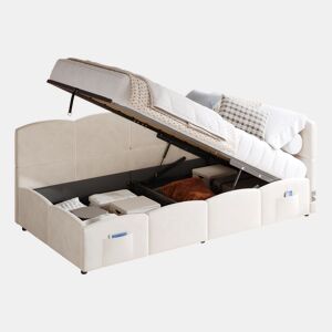 Cama com armazenamento,cama de criança,cama de solteiro de tecido 90x200 cm,bege