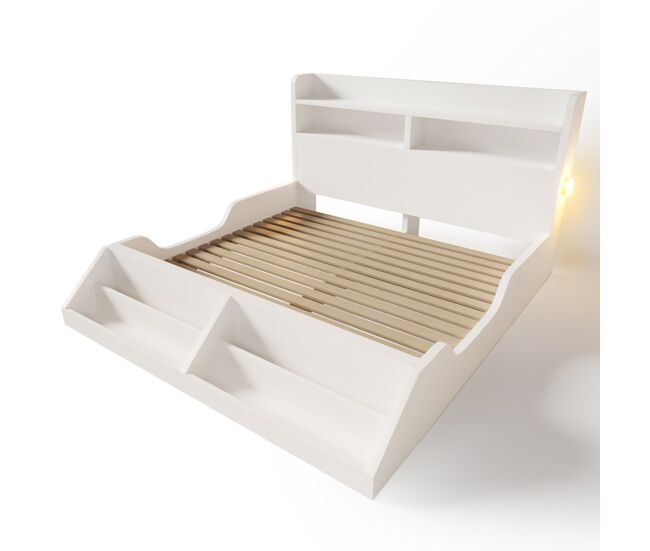 Cama infantil,cama de matrimonio de madera maciza 140x200 cm,blanco