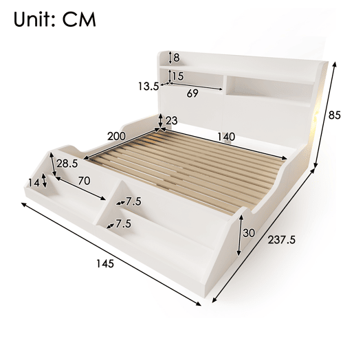 Cama de criança,cama de casal de madeira maciça 140x200 cm,branco