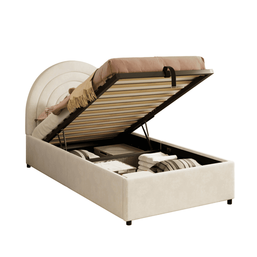 Cama com armazenamento,cama de criança,cama de solteiro de veludo 90x200 cm,bege Cama com armazenamento,cama de criança,cama de solteiro de veludo 90x200 cm,bege