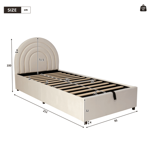 Cama com armazenamento,cama de criança,cama de solteiro de veludo 90x200 cm,bege Cama com armazenamento,cama de criança,cama de solteiro de veludo 90x200 cm,bege
