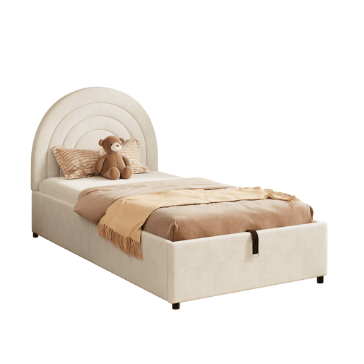 Cama com armazenamento,cama de criança,cama de solteiro de veludo 90x200 cm,bege Cama com armazenamento,cama de criança,cama de solteiro de veludo 90x200 cm,bege