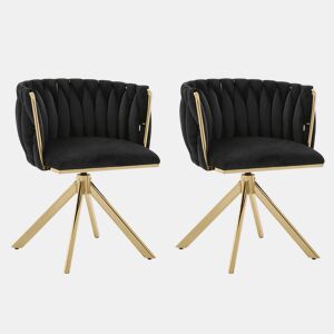 Poltrona giratória de 2 lugares - Metal resistente, ergonomia, luxo aveludado - Preto