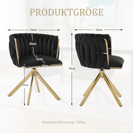 Poltrona giratória de 2 lugares - Metal resistente, ergonomia, luxo aveludado - Preto