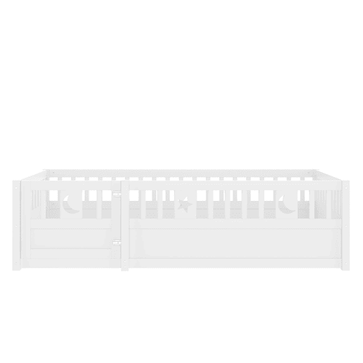 Cama infantil 90x190 cm - Com grades, decoração de estrelas e lua - Branco Cama infantil 90x190 cm - Com grades, decoração de estrelas e lua - Branco