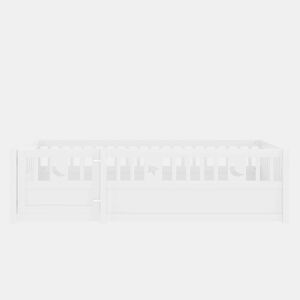 Cama infantil 90x190 cm - Com grades, decoração de estrelas e lua - Branco