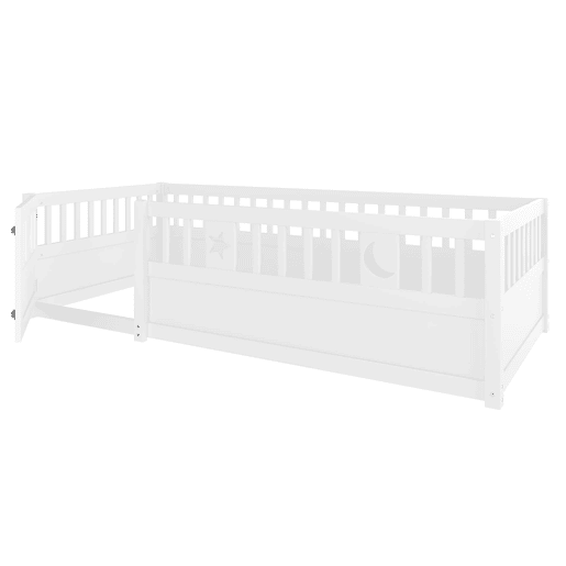 Cama infantil 90x190 cm - Com grades, decoração de estrelas e lua - Branco Cama infantil 90x190 cm - Com grades, decoração de estrelas e lua - Branco