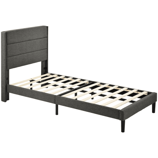 Cama estofada 90x200 cm - Estrutura com estrado e cabeceira, design moderno, cinzento