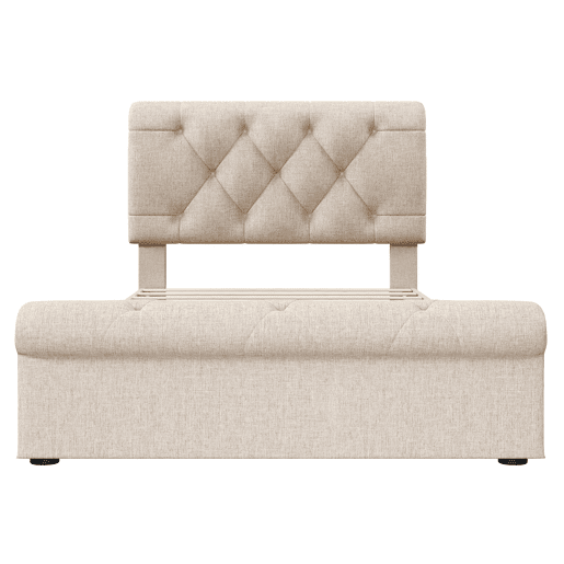 Cama individual 90x200 cm - Cama estofada com 2 gavetas e cabeceira ajustável - Natural