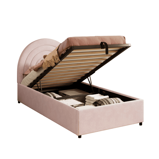 Cama com armazenamento,cama de criança,cama de solteiro de veludo 90x200 cm,rosa