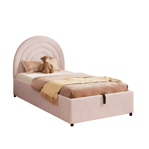 Cama com armazenamento,cama de criança,cama de solteiro de veludo 90x200 cm,rosa