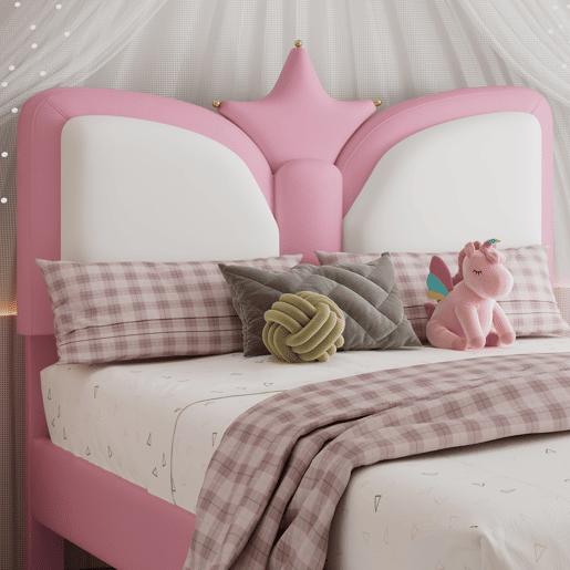 Cama de criança,cama de solteiro de pu 90x200 cm,rosa+branco