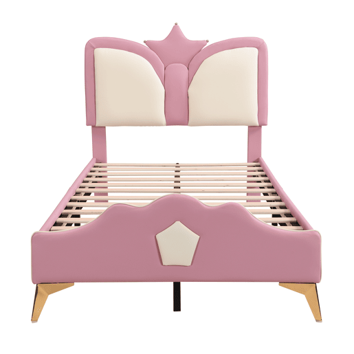 Cama de criança,cama de solteiro de pu 90x200 cm,rosa+branco