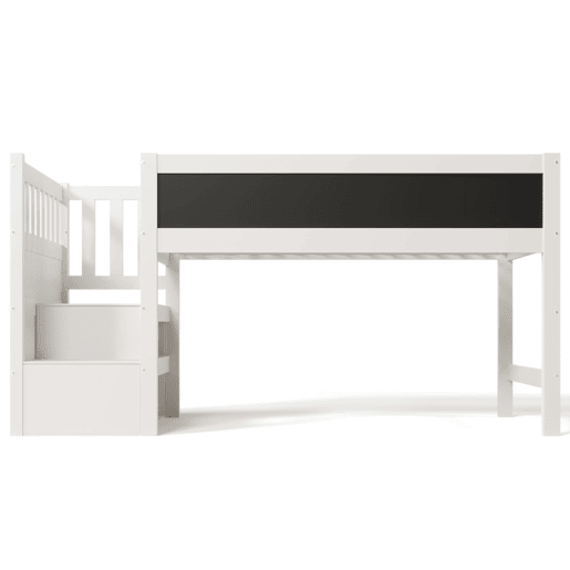 Cama alta infantil 90x200 cm - Com quadro, arrumação e proteção contra quedas - Branca