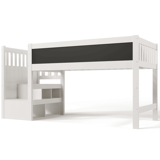 Cama alta infantil 90x200 cm - Com quadro, arrumação e proteção contra quedas - Branca