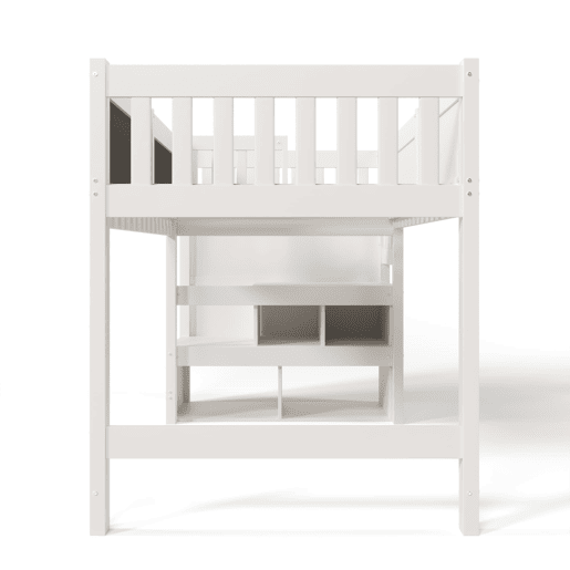 Cama alta infantil 90x200 cm - Com quadro, arrumação e proteção contra quedas - Branca