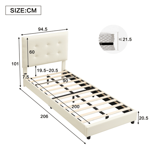 Cama de criança,cama de solteiro de pu 90x200 cm,bege