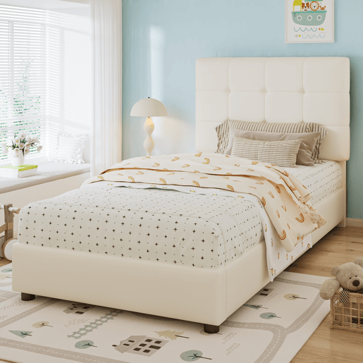 Cama de criança,cama de solteiro de pu 90x200 cm,bege