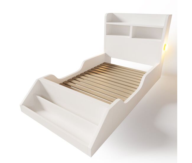 Cama infantil,cama individual de madera maciza 90x200 cm,blanco