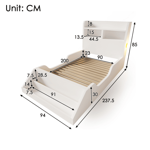 Cama de criança,cama de solteiro de madeira maciça 90x200 cm,branco Cama de criança,cama de solteiro de madeira maciça 90x200 cm,branco