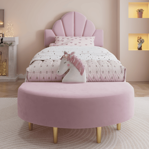 Cama de criança,cama de solteiro de veludo 90x200 cm,rosa