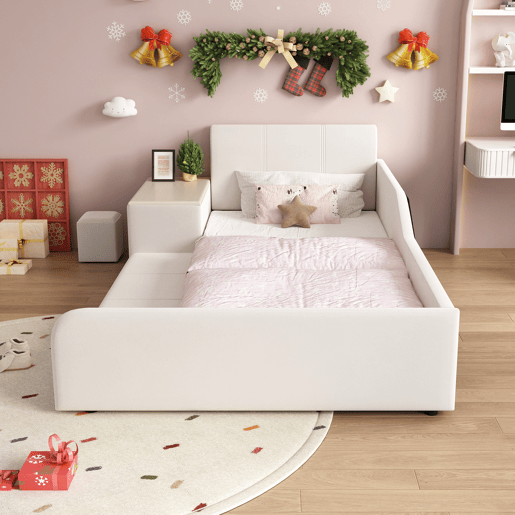 Cama de criança,cama de solteiro de veludo 90x200 cm,branco