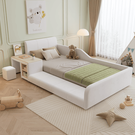 Cama de criança,cama de solteiro de veludo 90x200 cm,branco