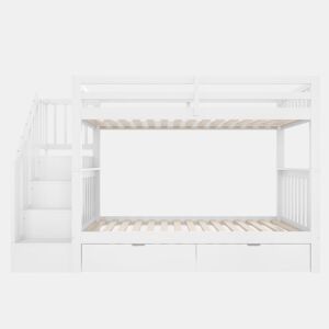 Beliche 90x200 cm - Com escada, 2 gavetas, grades altas, certificado EN747-1, branco