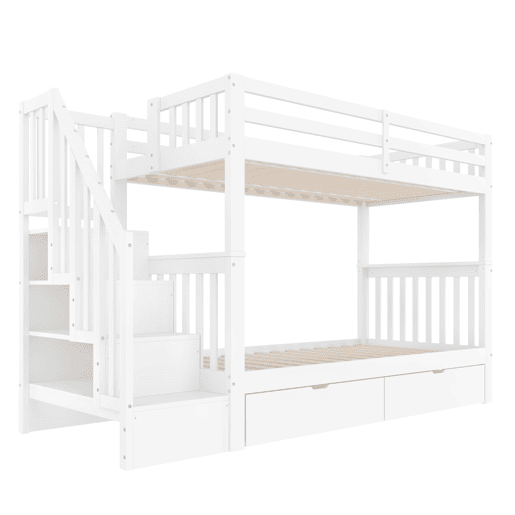 Beliche 90x200 cm - Com escada, 2 gavetas, grades altas, certificado EN747-1, branco
