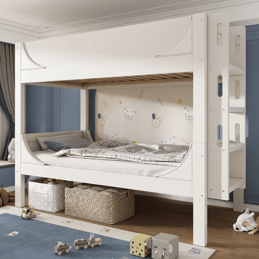 Cama beliche separável 90x200 cm - Escada flexível, design tipo trenó, branco