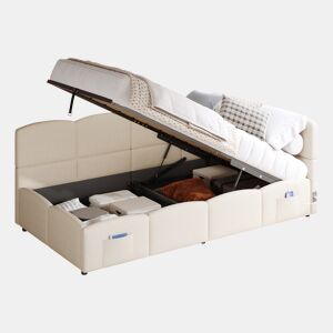 Cama com armazenamento,cama de criança,cama de solteiro de veludo 90x200 cm,bege