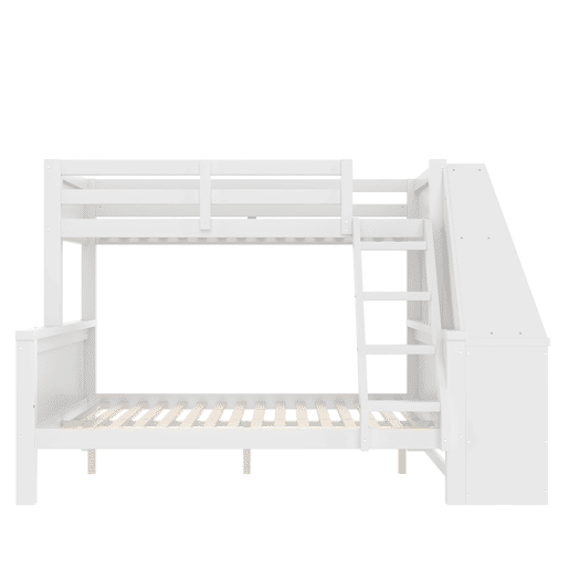 Beliche 90x200 cm + 140x200 cm - Com mesa, grande espaço de arrumação, grade alta, posição da escada opcional - Branco
