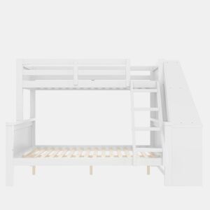 Beliche 90x200 cm + 140x200 cm - Com mesa, grande espaço de arrumação, grade alta, posição da escada opcional - Branco