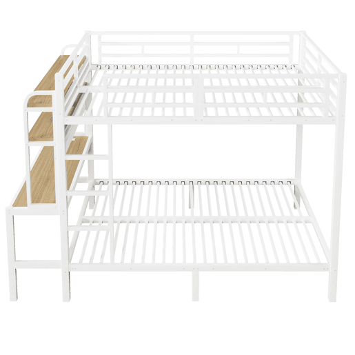 Cama alta 140x200 cm - Estrutura metálica, secretária, LED, USB, com grade de proteção, sem colchão - Branco