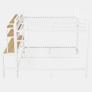 Cama alta 140x200 cm - Estrutura metálica, secretária, LED, USB, com grade de proteção, sem colchão - Branco
