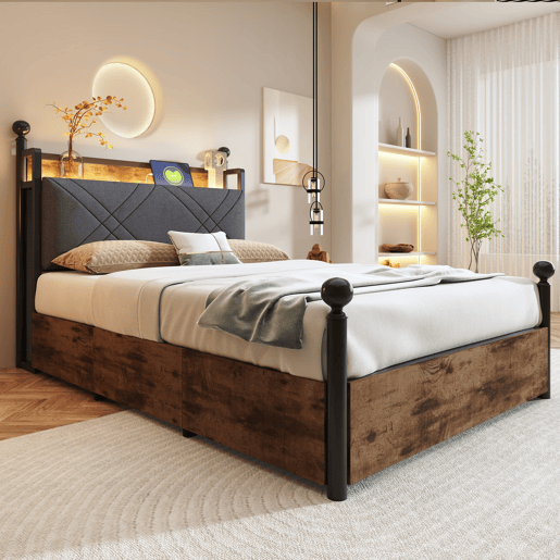 Cama multifuncional 90x190 - com arrumação, duas gavetas, duas portas USBType-C - Preto