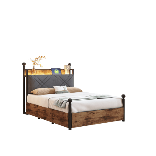 Cama multifuncional 90x190 - com arrumação, duas gavetas, duas portas USBType-C - Preto