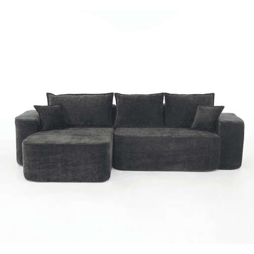 Sofá de canto em L 264 cm - chaise longue, 4 lugares, assento profundo - preto