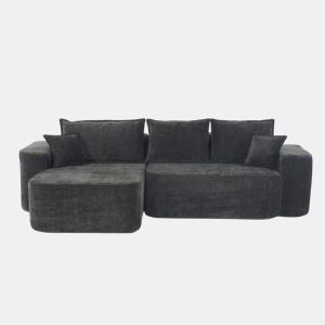 Sofá de canto em L 264 cm - chaise longue, 4 lugares, assento profundo - preto