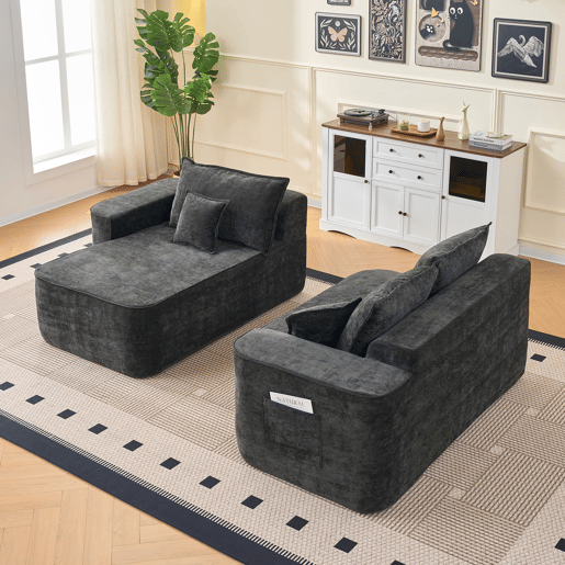 Sofá de canto em L 264 cm - chaise longue, 4 lugares, assento profundo - preto