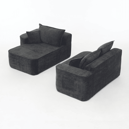 Sofá de canto em L 264 cm - chaise longue, 4 lugares, assento profundo - preto