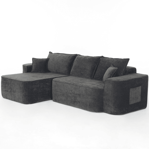 Sofá de canto em L 264 cm - chaise longue, 4 lugares, assento profundo - preto