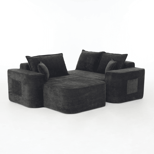 Sofá de canto em L 264 cm - chaise longue, 4 lugares, assento profundo - preto